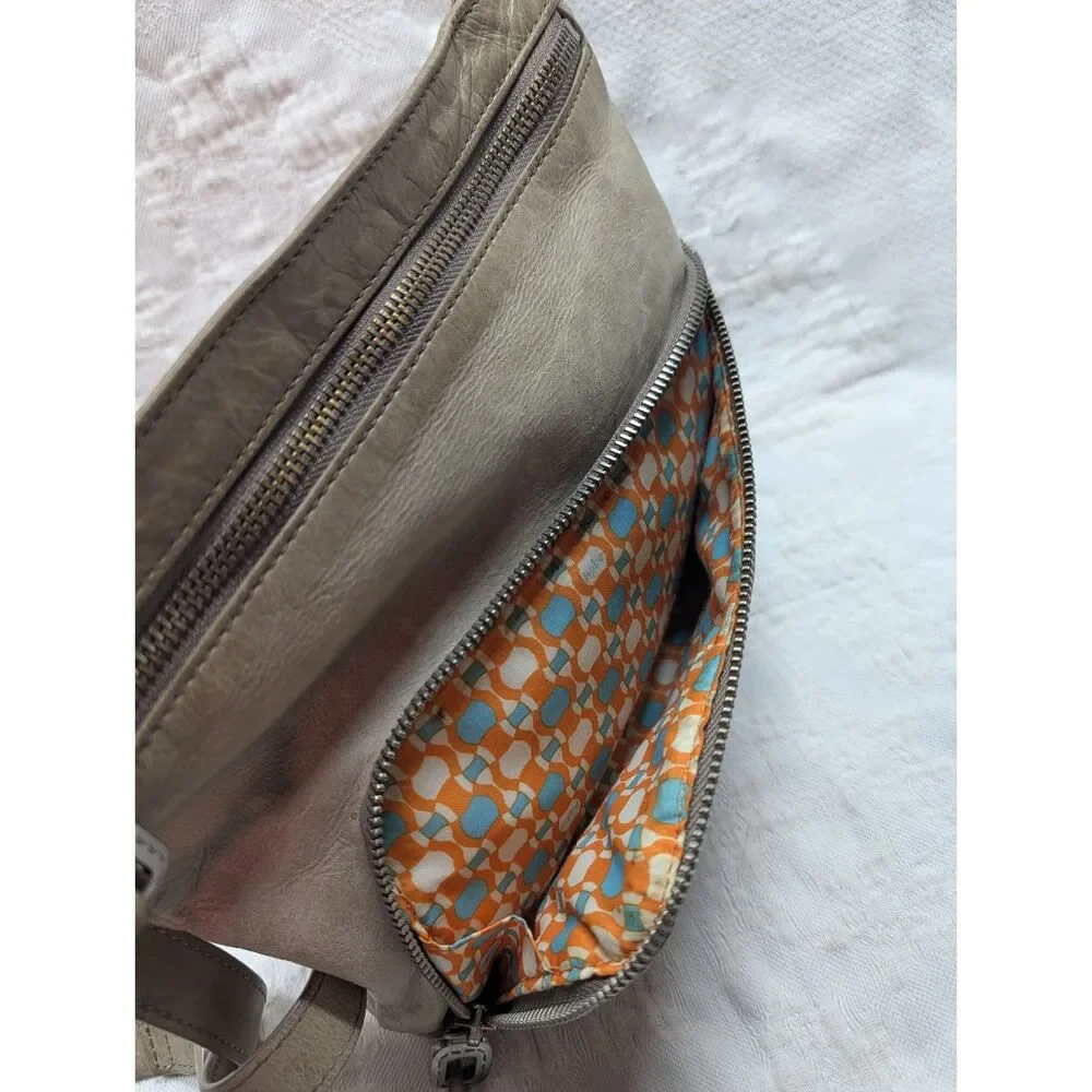 HOBO Cassie Gray Crossbody Bag with Front Zip Pockets - Orange Theme Inside